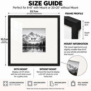 20x20" for 8x8" Wooden Black Photo Frame | Hartland Collection