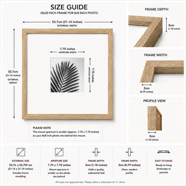 20x20" for 8x8" Wooden Oak Effect Photo Frame | Hartland Collection
