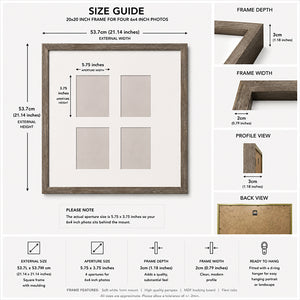 20x20" for 6x4" Multi Wooden Washed Walnut Effect Photo Frame | Hartland Collection