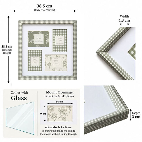 38X38 cms Gingham Collage Frame | 4 Apertures