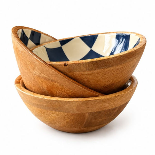 Geo Enamel Mango Wood Bowl 17.5cm | Choice of 3 colours