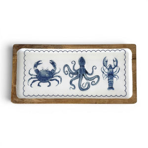 Seashore Enamel Tray | Blue and white