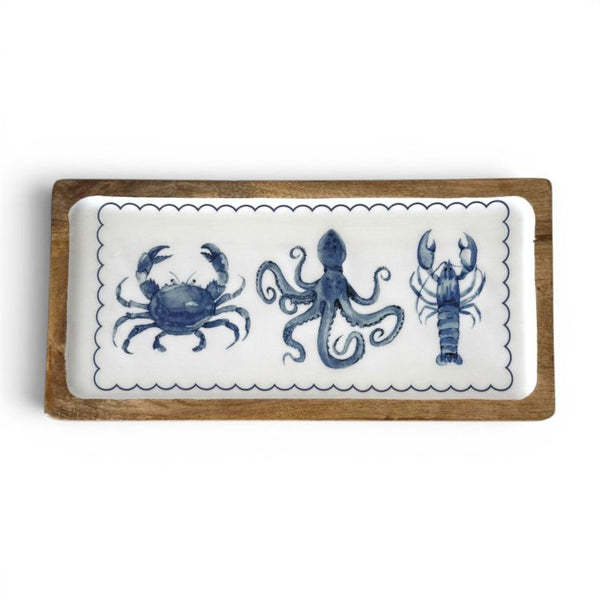 Seashore Enamel Tray | Blue and white