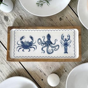 Seashore Enamel Tray | Blue and white