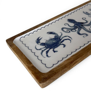 Seashore Enamel Tray | Blue and white