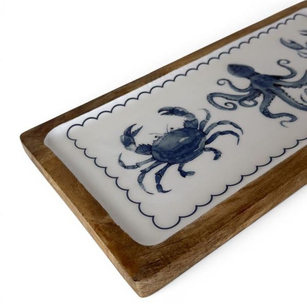 Seashore Enamel Tray | Blue and white