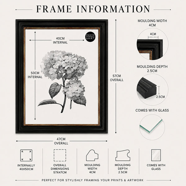40x50cm Shabby Chic Poster Frame | Vintage Black