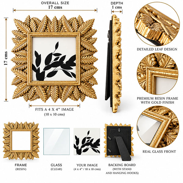 4x4" Leaf Photo Frame | Gold Effect
