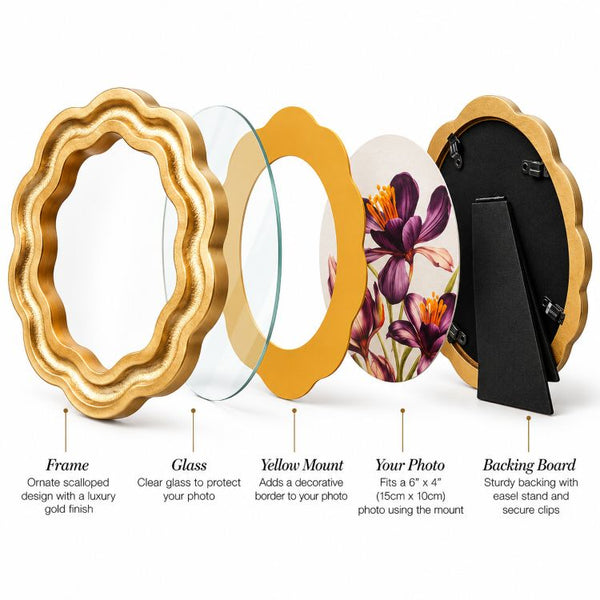 4x4" Gold Wavy Photo Frame | Circle