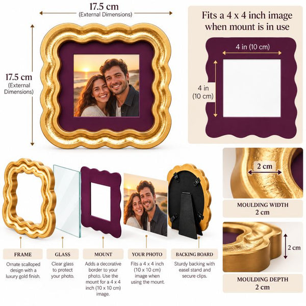 4x4" Gold Wavy Photo Frame | Square