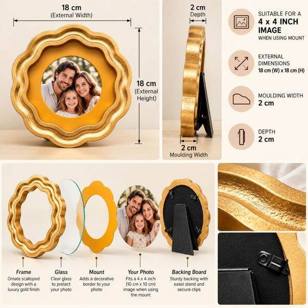 4x4" Gold Wavy Photo Frame | Circle