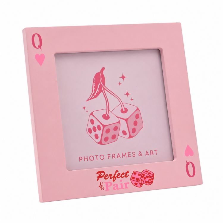 4x4" Perfect Pair Wooden Photo Frame with Glass | Pink Dice Picture Frame
