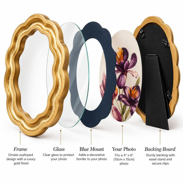 6x4" Gold Wavy Photo Frame |  Oval