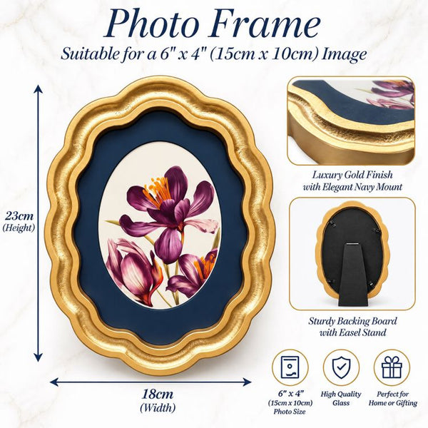 6x4" Gold Wavy Photo Frame |  Oval