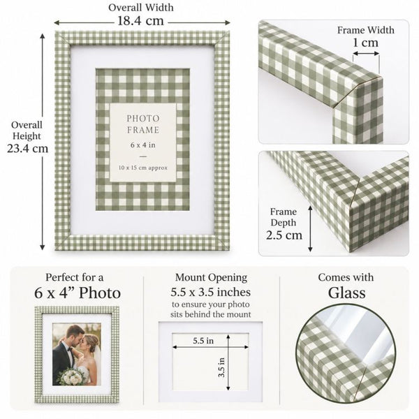 6x4" Photo Frame | Green Gingham