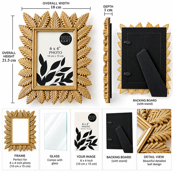 6x4" Leaf Photo Frame | Gold Effect