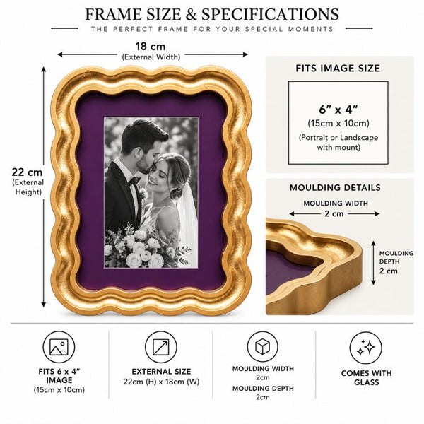 6x4" Gold Wavy Photo Frame |  Rectangle