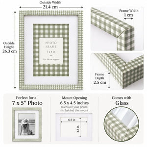7x5" Photo Frame | Green Gingham