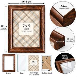 7x5" Walnut Effect Photo Frame With Glass | Weymouth