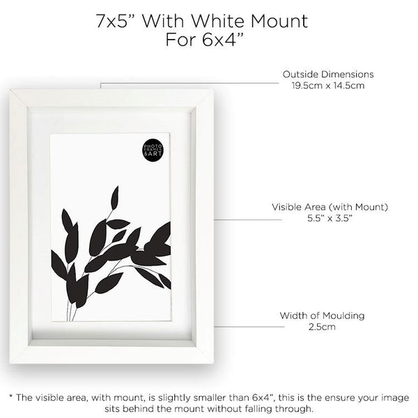 7x5" White Photo Frame | With Mount for 6x4" Picture