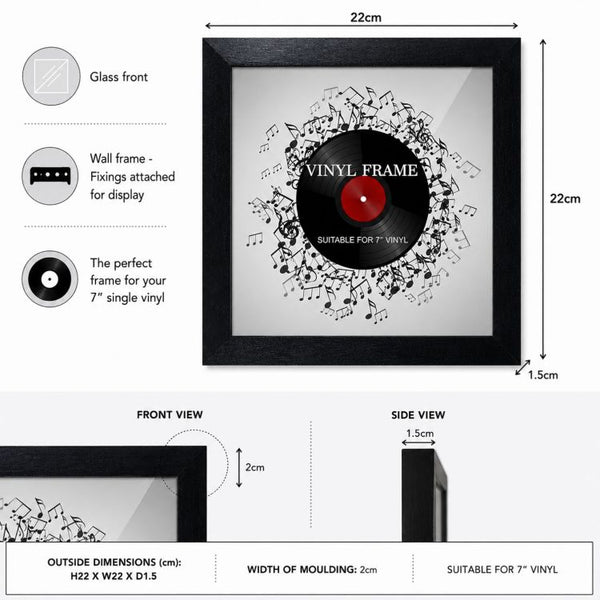Set of 3 7" Vinyl Single Cover Frames | Oxford Black