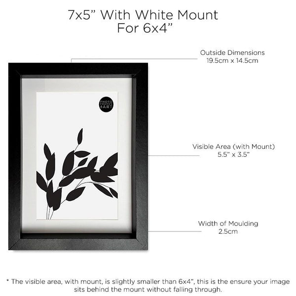 7x5" Black Photo Frame | With Mount for 6x4" Picture