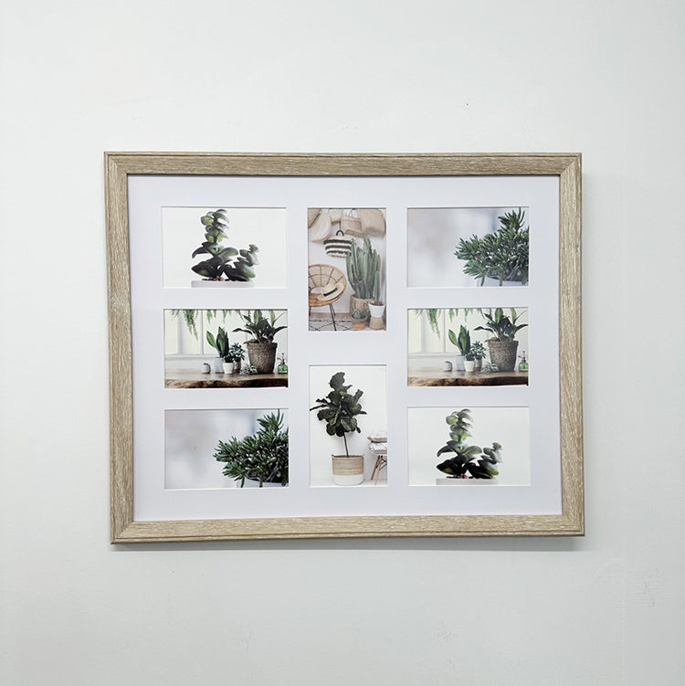 44x54cms Light Wood Effect Collage Frame | 8 Apertures