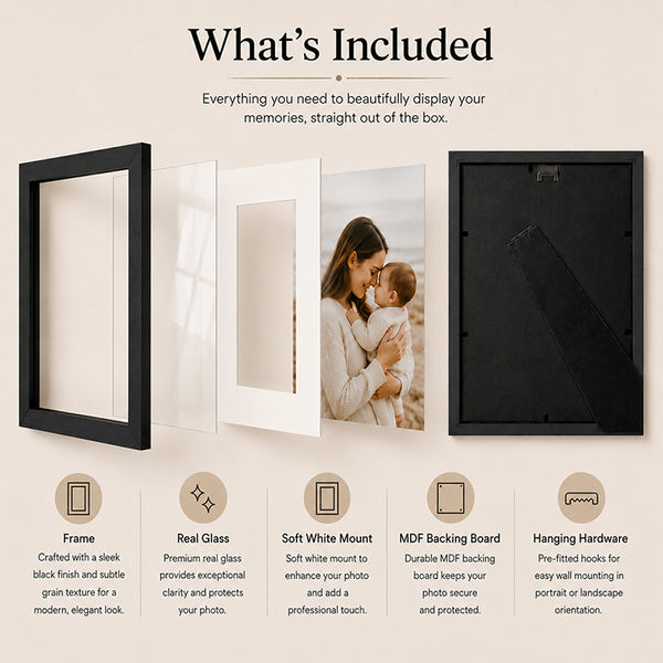 10x8" Oxford Black Photo Frame With Mount | Set of 3