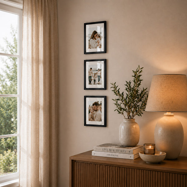 8x6" Oxford Black Photo Frame With Mount | Set Of 3