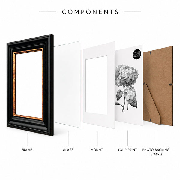8x6" Shabby Chic Photo Frame with Soft White Mount | Vintage Black