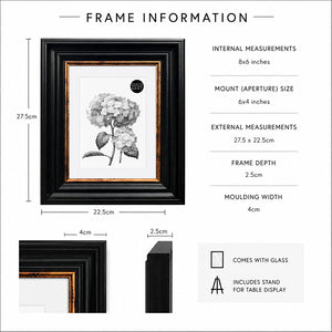8x6" Shabby Chic Photo Frame with Soft White Mount | Vintage Black
