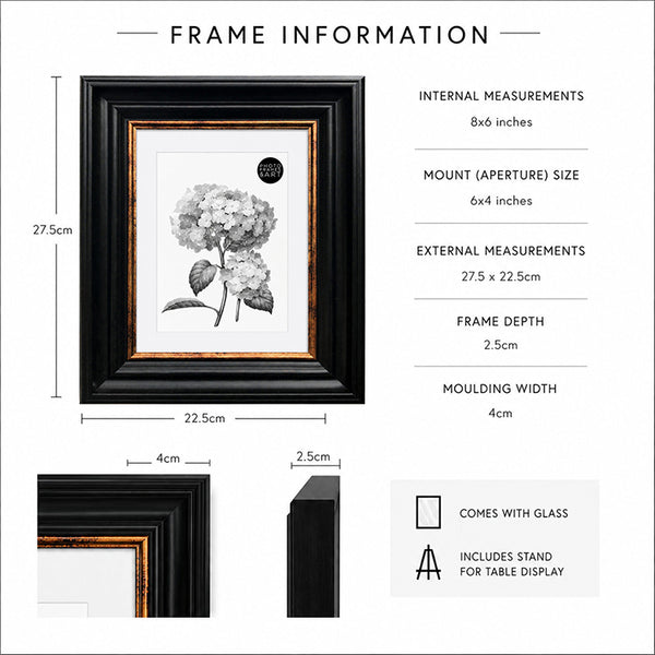 8x6" Shabby Chic Photo Frame with Soft White Mount | Vintage Black
