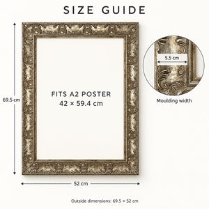 A2 Ornate Antique Frame | Champagne Silver