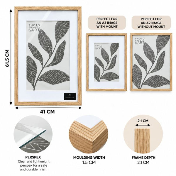 Natural Oak Effect A2 Picture Frame with A3 Mount | Kensington