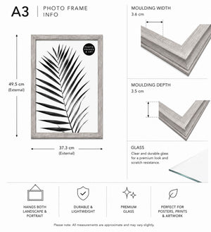 A3 Photo Frame with Glass | New Hampshire Light Grey