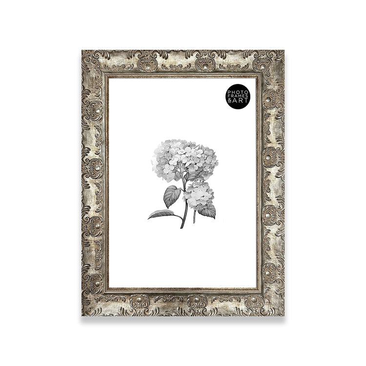 A3 Ornate Antique Frame With Glass | Champagne Silver