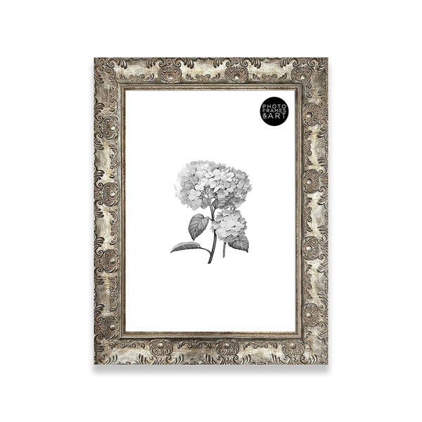 A3 Ornate Antique Frame With Glass | Champagne Silver