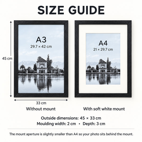 A3 Wood Frame for A4 Print With Mount | Hartland Black