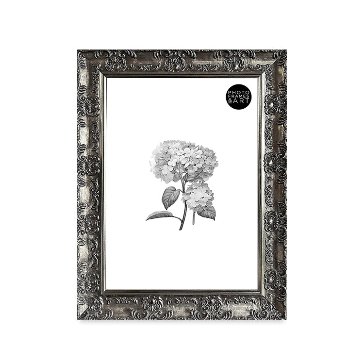 A3 Ornate Antique Frame With Glass | Gunmetal Silver