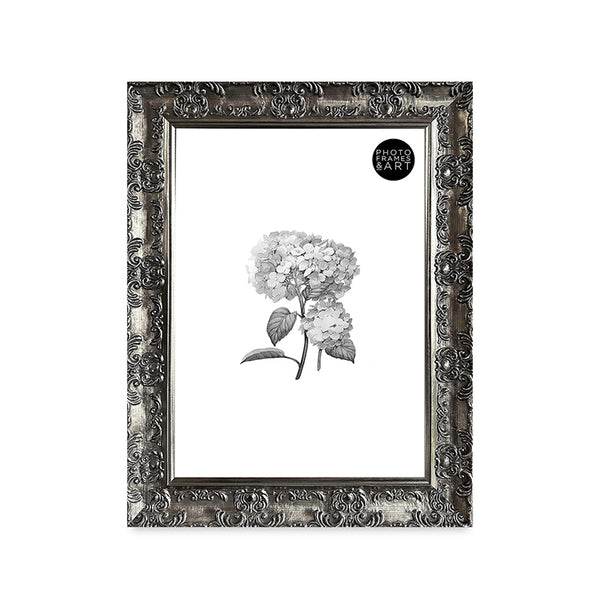 A3 Ornate Antique Frame With Glass | Gunmetal Silver