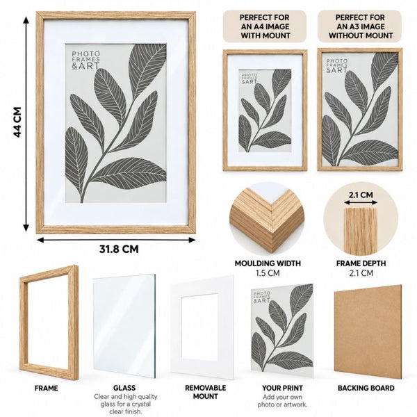 Natural Oak Effect A3 Picture Frame with A4 Mount | Kensington