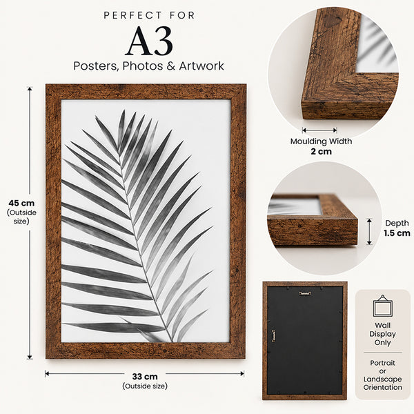A3 Poster Frame No Mount | Windsor Wood Effect