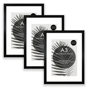 Set of 3 A3 Poster Frame For A4 Print With Mount | Oxford Black