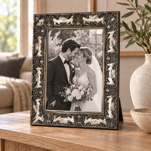 A4 Ornate Antique Frame With Glass | Gunmetal Silver
