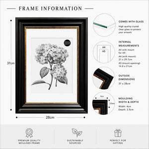 A4 Shabby Chic Picture Frame With Mount | Vintage Black