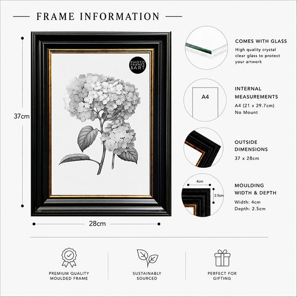 A4 Shabby Chic Picture Frame | Vintage Black