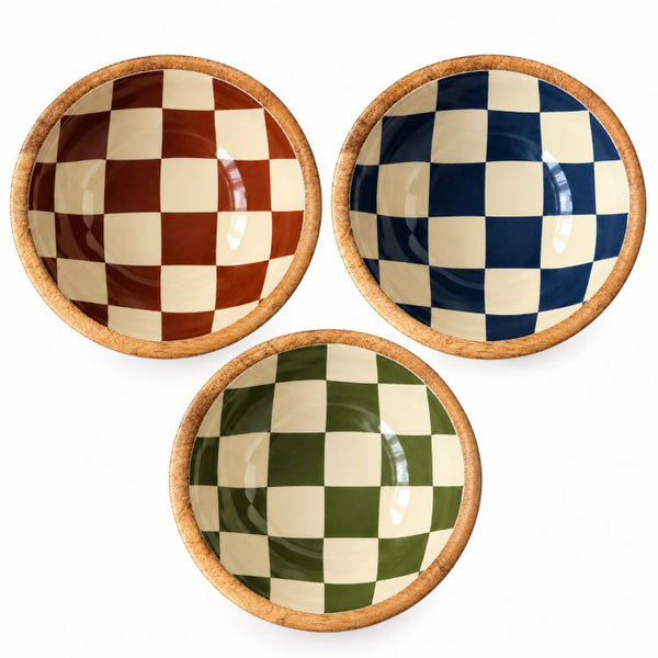 Geo Enamel Mango Wood Bowl 17.5cm | Choice of 3 colours