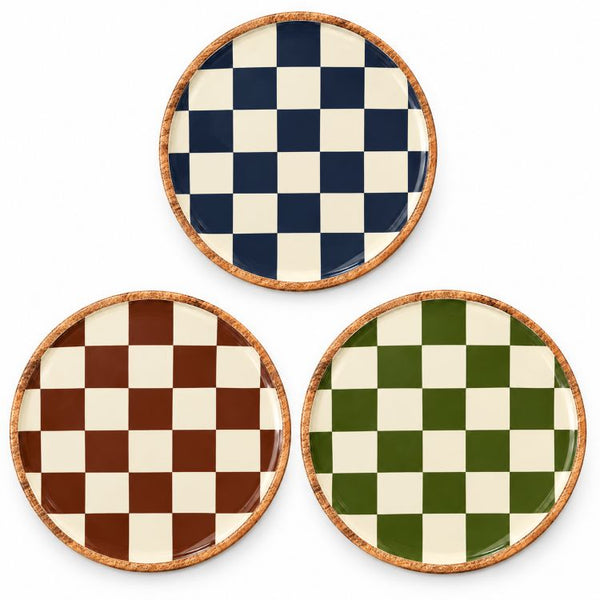 Geo Enamel Mango Wood Plate 35 cm | Choice of 3 colours