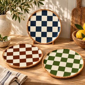 Geo Enamel Mango Wood Plate 35 cm | Choice of 3 colours