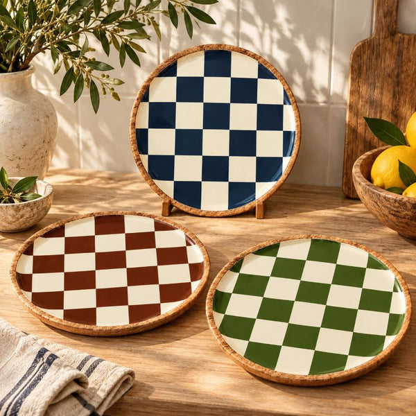 Geo Enamel Mango Wood Plate 35 cm | Choice of 3 colours